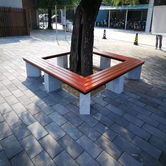 衡阳围树座椅方形石墩支柱木塑公园椅厂家支持定制