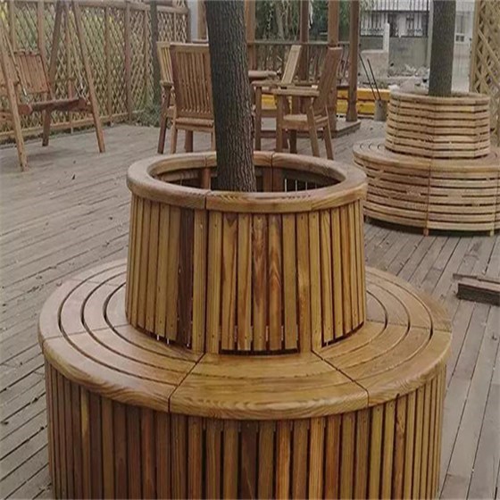 安徽公园椅采购案例	防腐木圆形树池座凳厂家批发销售