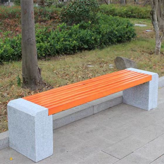 河南防腐木座椅案例厂家批发定制石材公园凳子